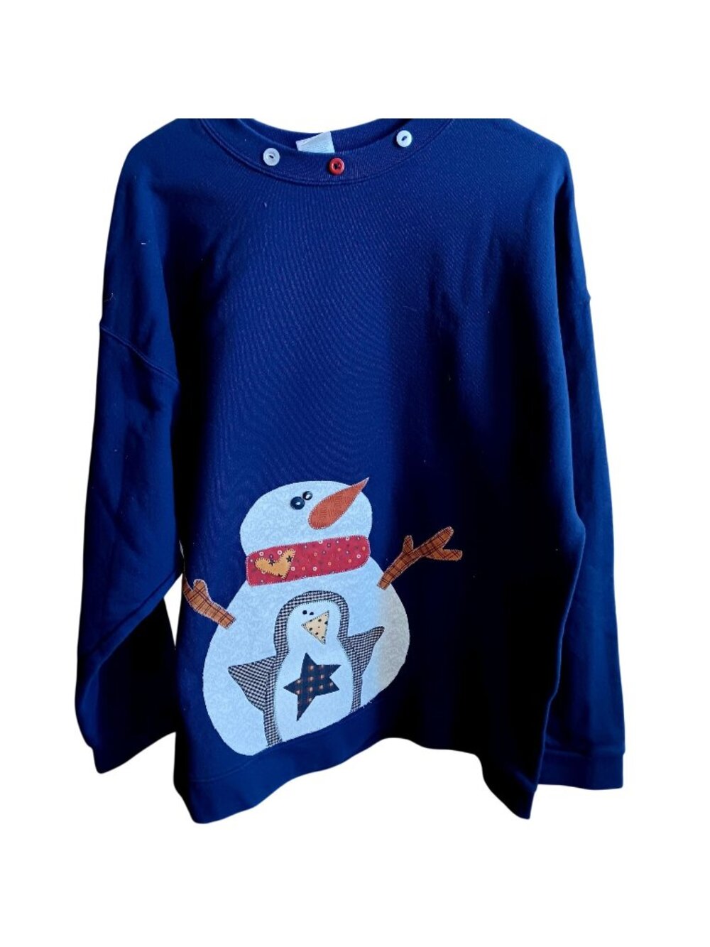 Granny Hanes Premium Snowman Sweatshirt 2X Navy Blue Winter Holiday Pullover